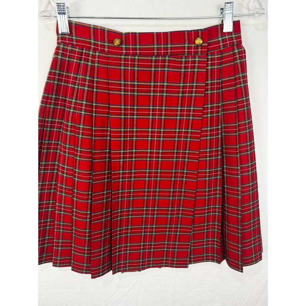 Vintage Michele Red Tartan Plaid Pleated Small Mini Skirt 8 Made in USA Preppy - Picture 8 of 9